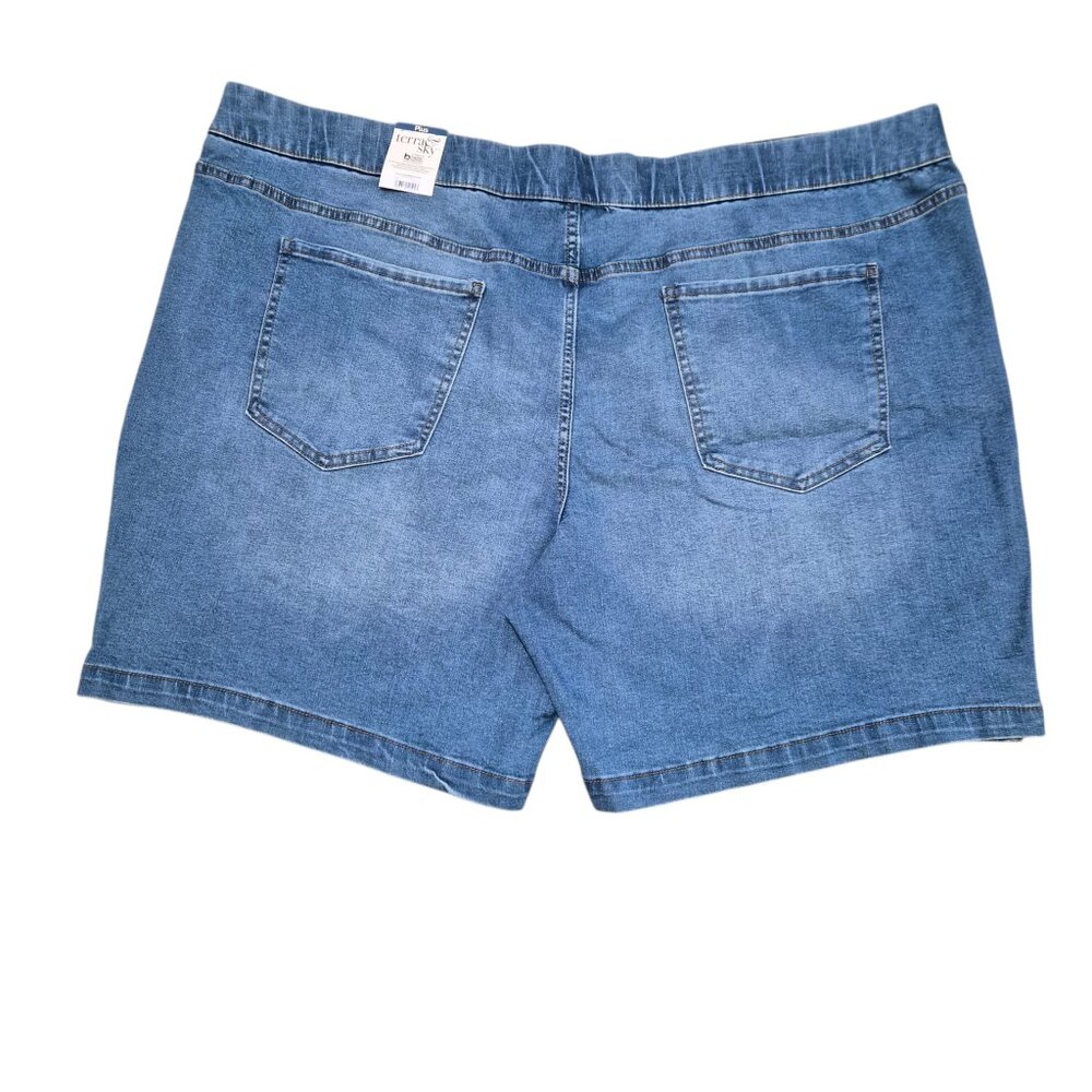Terra & Sky Women's Plus Denim Shorts Bermuda 4X Pull On Stretch High Rise Blue - Picture 4 of 9